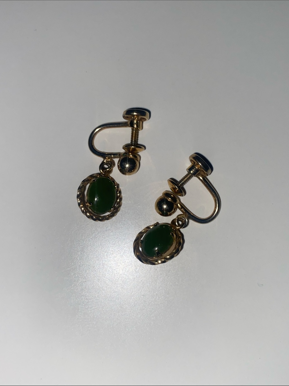 Gold-Tone Green Stone Drop Screw-Back Earrings